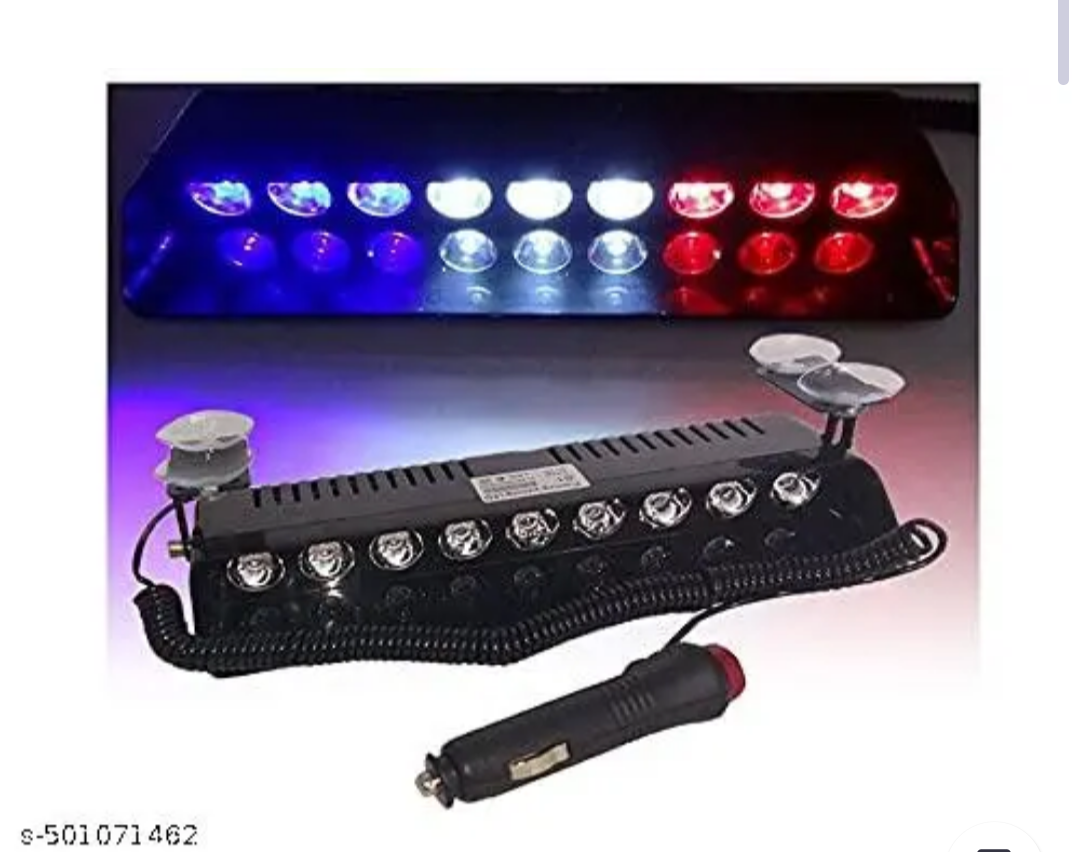 Waterproof 9 LED Red Blue And White Police Flashing Light for all Cars- Material: Metal & Plastic, 1 Unit